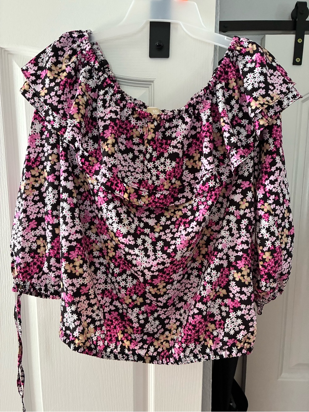 Michael Kors Pink, White & Tan Floral Off-Shoulder Blouse